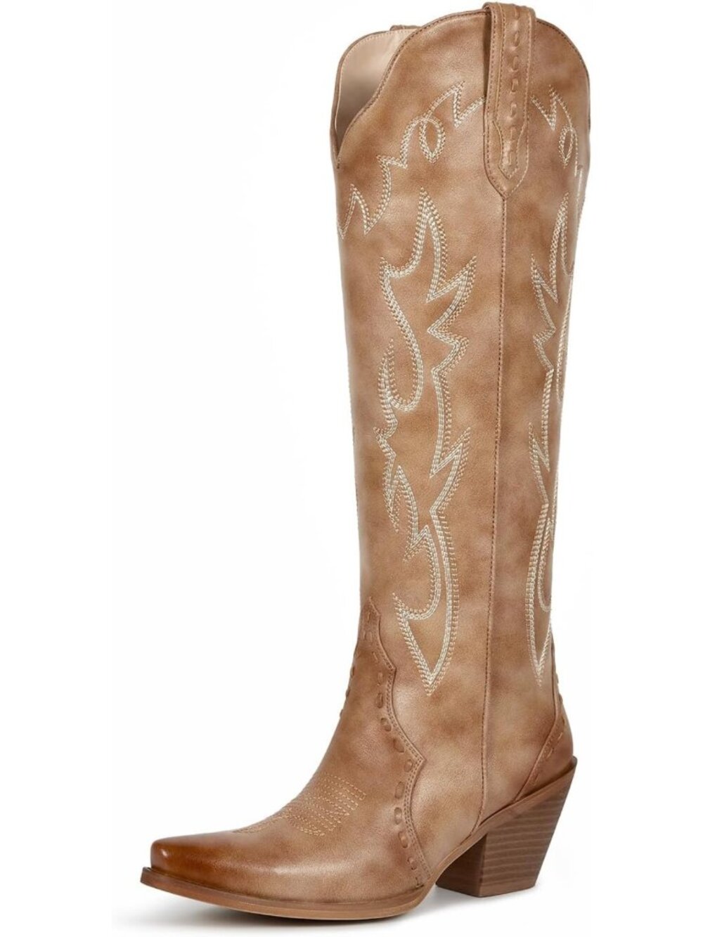 Knee High Cowboy Boots for Women, Flame Embroidery, Snip Toe Western Style